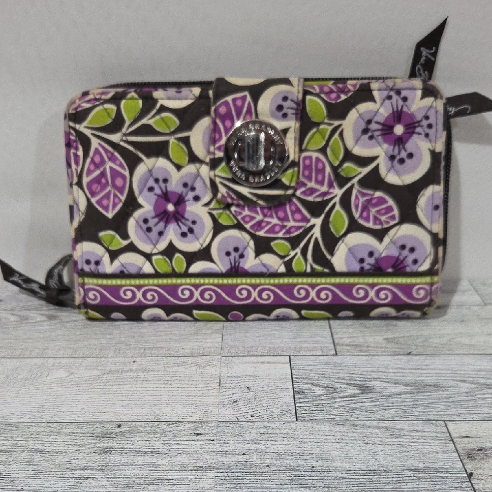Vera Bradley Plum Petals Turnlock Wallet - Picture 1 of 16